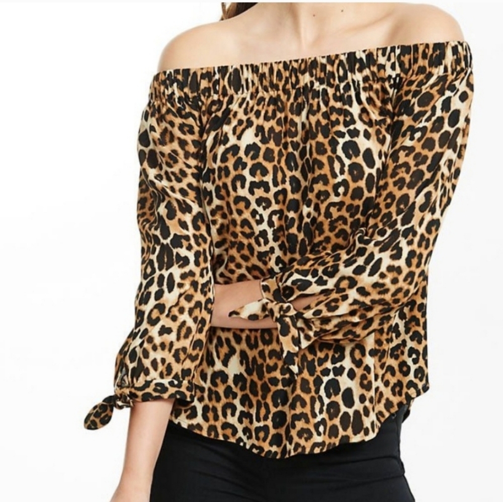 Off-Shoulder Leopard Print Women’s Top - Brown